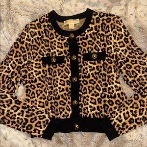 MICHAEL KORS Leopard Print Cardigan with Gold Buttons